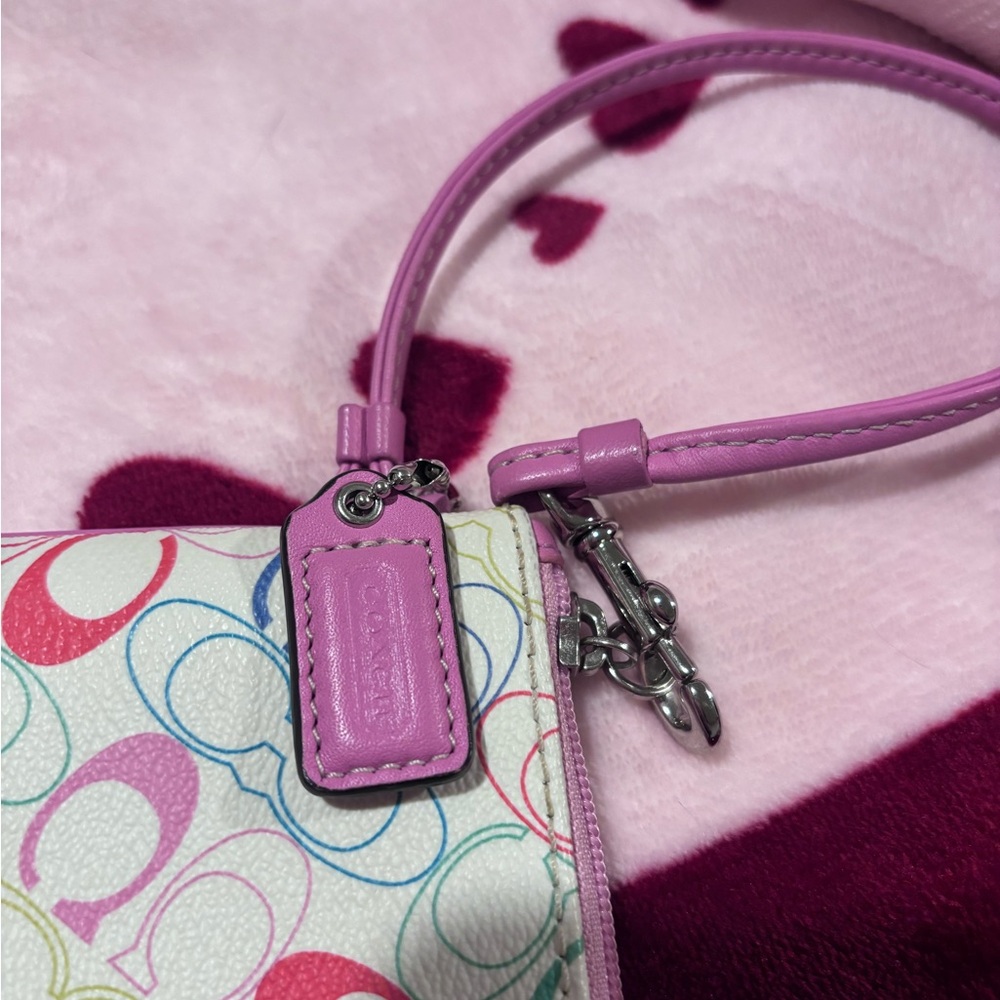 Coach Multicolor Logo Wristlet with Pink Strap - Picture 3 of 4